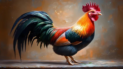 Colorful Rooster in Artful Setting