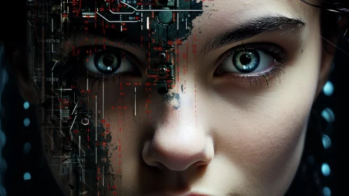 Futuristic Portrait: Girl with Electronic Circuitry