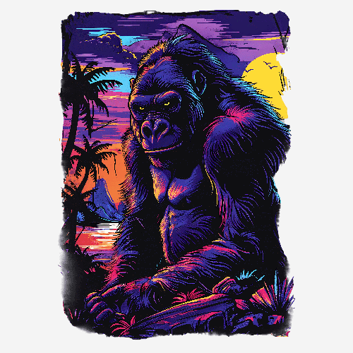 POD Design Gorilla Sunset T-Shirt Design in Neon Colors