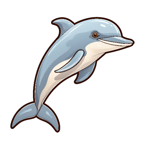 Playful Blue and White Cartoon Dolphin Illustration