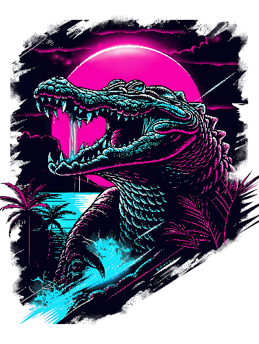 POD Design Retro Wave Inspired Crocodile Artwork