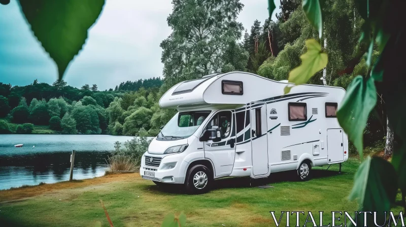 RVs Parked by the Lake in the English Countryside AI Image