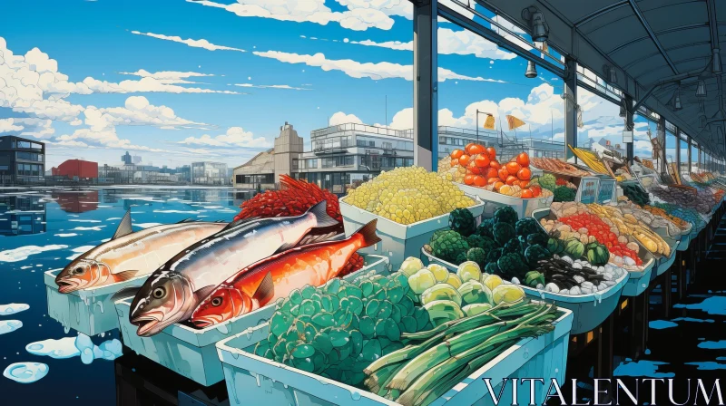 Seafood Grocery Store Art - A Fusion of Urban and Manga Aesthetics AI Image
