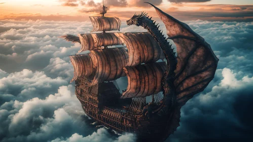 Galleon with Dragon in the Clouds