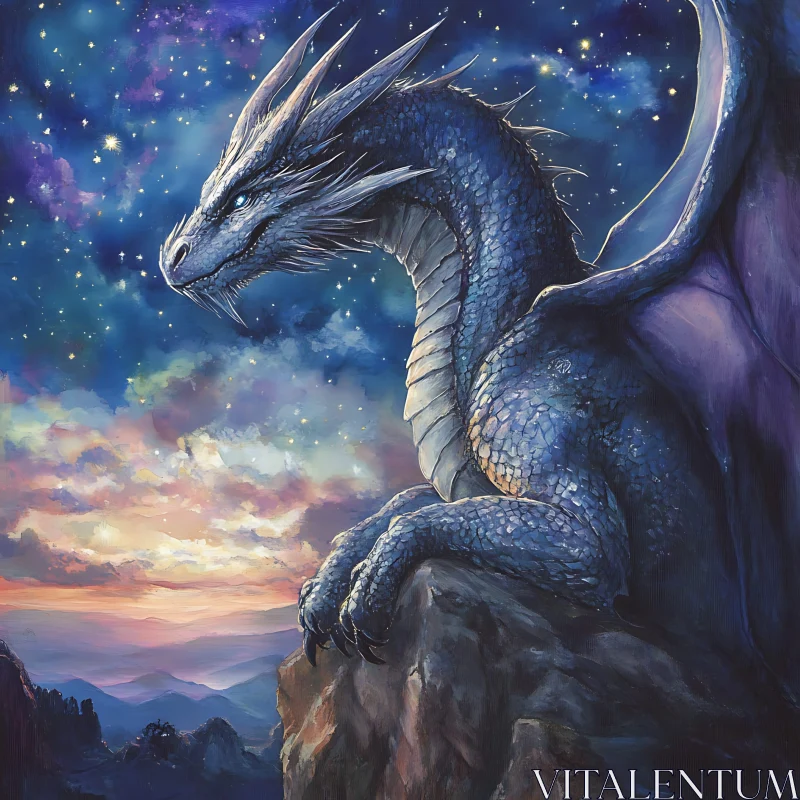 AI ART Blue Dragon Under Starry Night Canvas