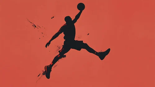 Athlete's Jump Silhouette on Red