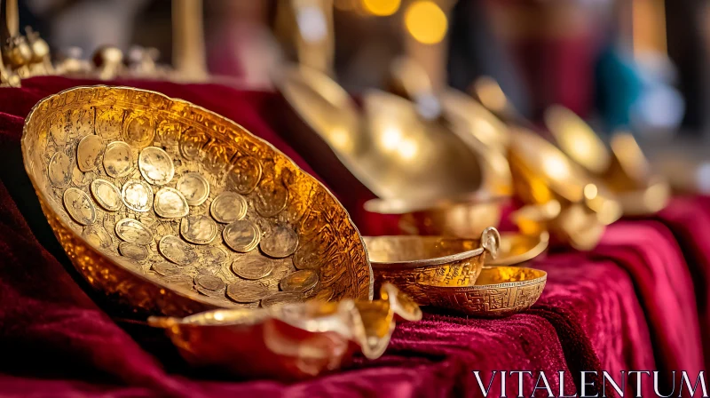 AI ART Antique Gold Bowls and Spoons