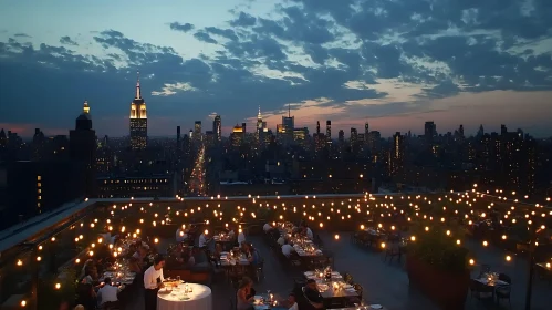 Urban Rooftop Dining with Skyline Backdrop