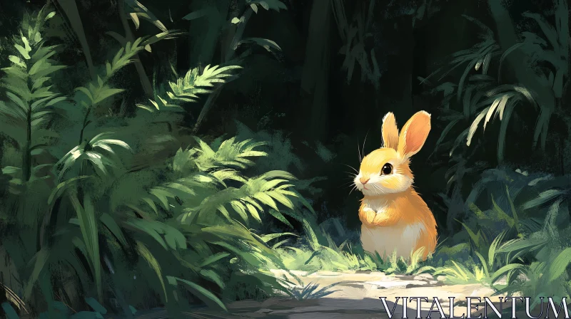 AI ART Golden Bunny in Sunlit Forest