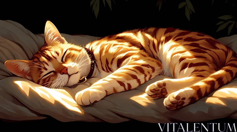 Tranquil Feline Resting in Warm Light AI Image