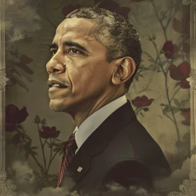 Portrait of Barack Obama with Floral Background