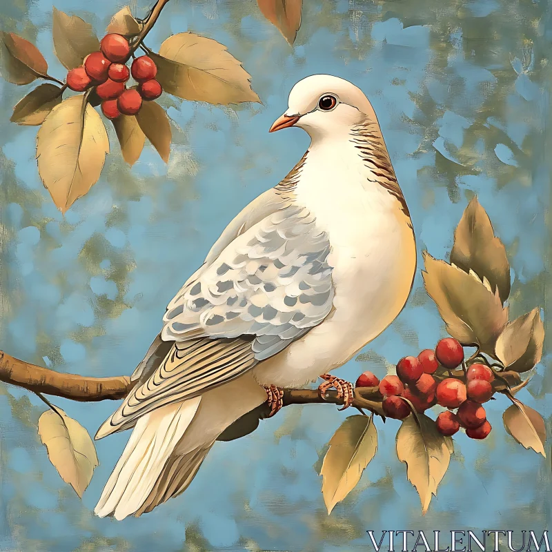 Dove with Berries on a Branch AI Image