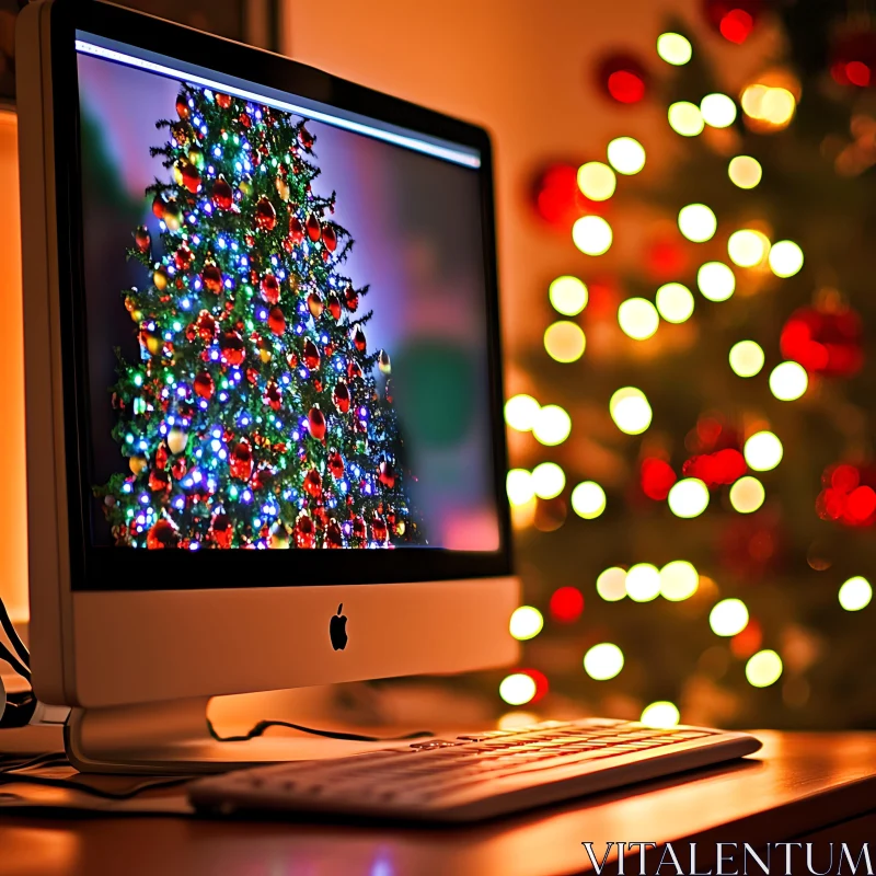 Holiday Tree Displayed on Digital Screen AI Image