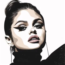 Selena Gomez High-Contrast Monochromatic Portrait