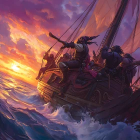 Pirates on the Ocean at Dusk