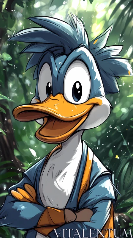 Animated Duck Character in Lush Greenery AI Image