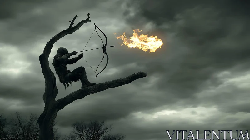 AI ART Flaming Arrow Archer in Dark Ambiance