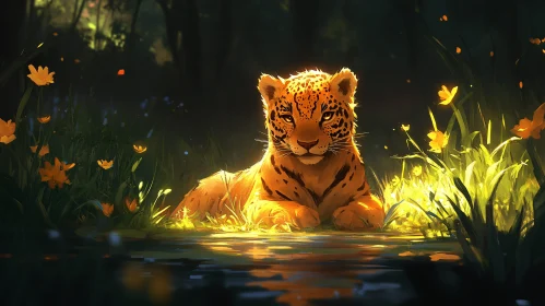 Serene Tiger by Forest Stream