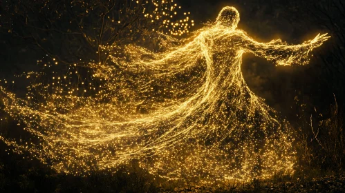 Golden Figure Dancing in Dark