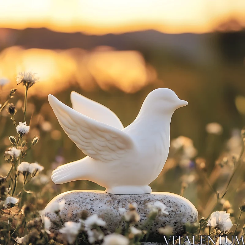 White Dove Figurine on Stone AI Image