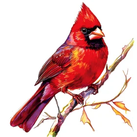 Red Cardinal on Branch Painting