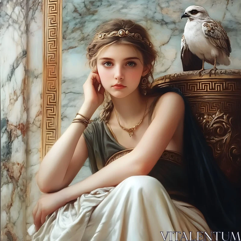 Classical Woman with Hawk AI Image