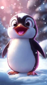 Cheerful Penguin in Snow