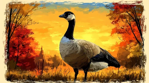 Graceful Goose Amidst Fall Foliage