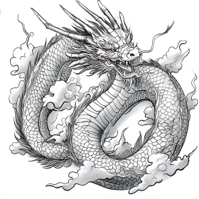 Coiled Dragon Sketch with Intricate Details