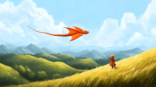 Child's Dragon Kite Adventure on Hilltop