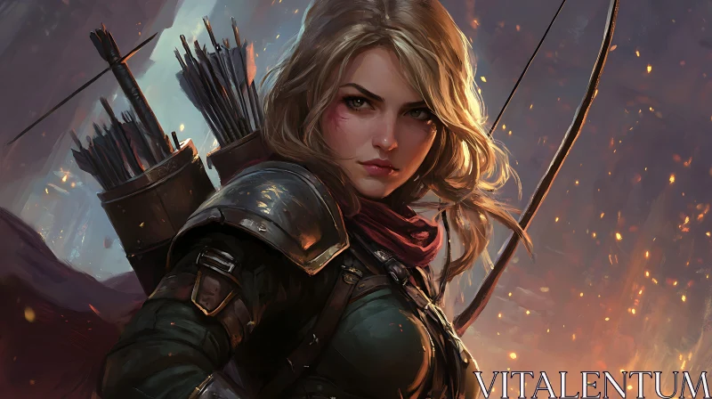 AI ART Armored Woman Archer with Bow