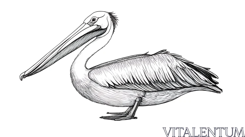 Pelican Bird - Monochrome Sketch AI Image