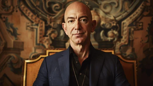 Portrait of Jeff Bezos in a Navy Blue Suit