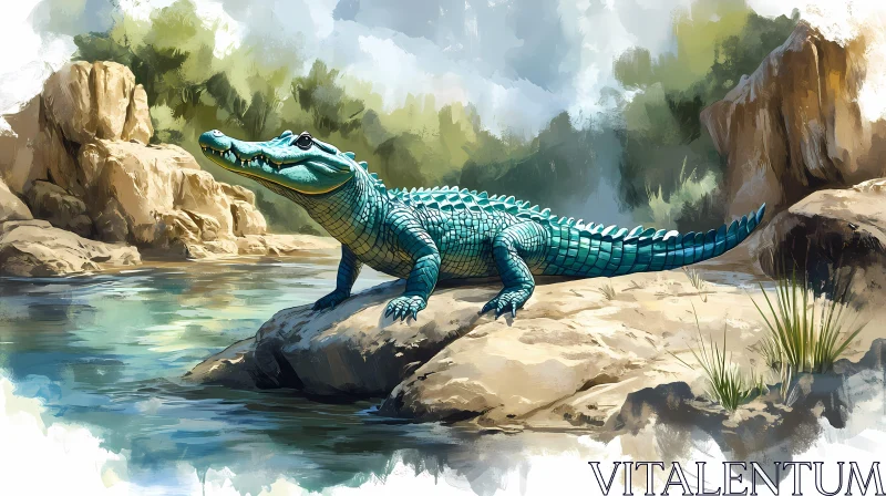 AI ART Basking Crocodile Landscape