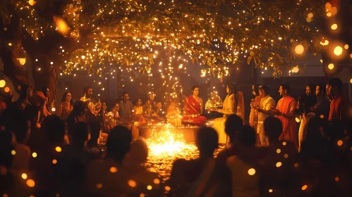 People Celebrating Ritual with Fire