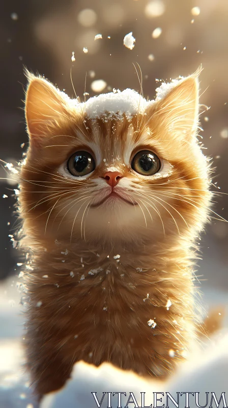 Fluffy Kitten in Winter Wonderland AI Image