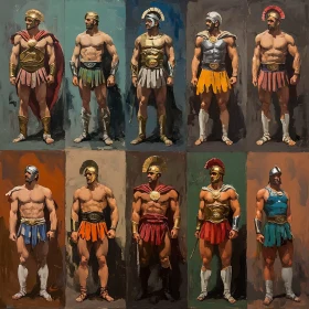 Grid of Stylized Male Warriors