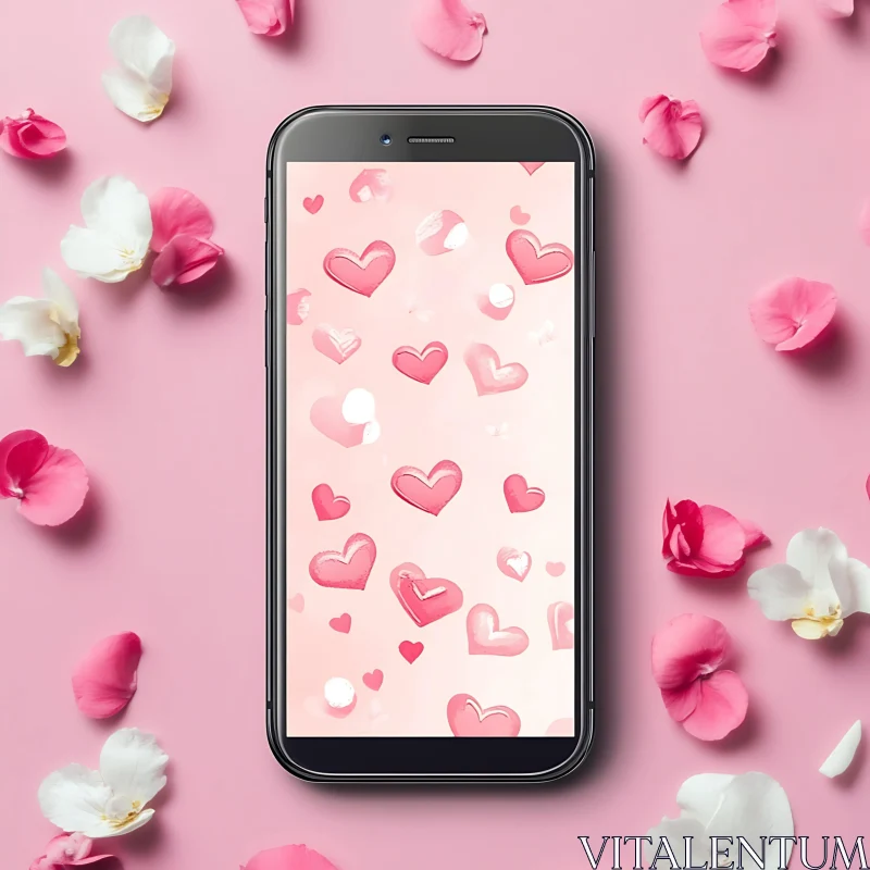 Pink Heart Phone with Floral Accent AI Image