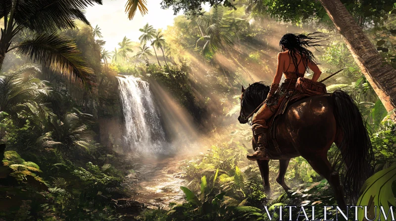 AI ART Equestrian Journey to Jungle Waterfall