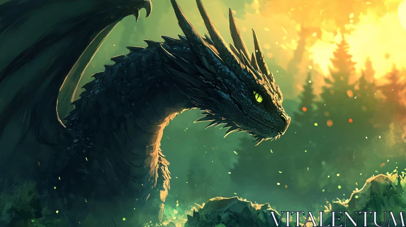 Dragon in a mystical forest AI Image