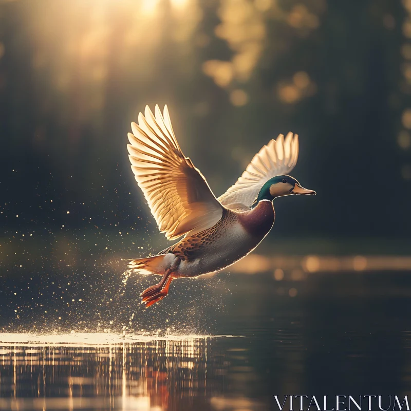 Mallard Duck Taking Flight AI Image