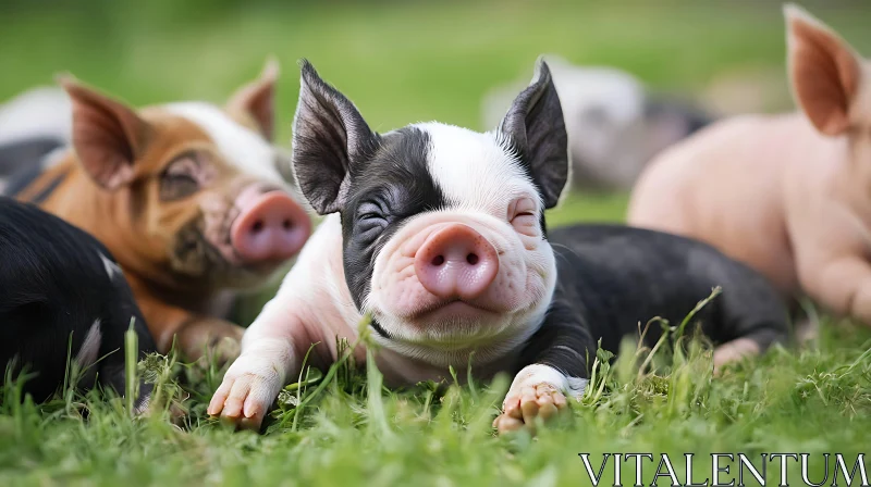 Charming Piglets Enjoying Grass Time AI Image