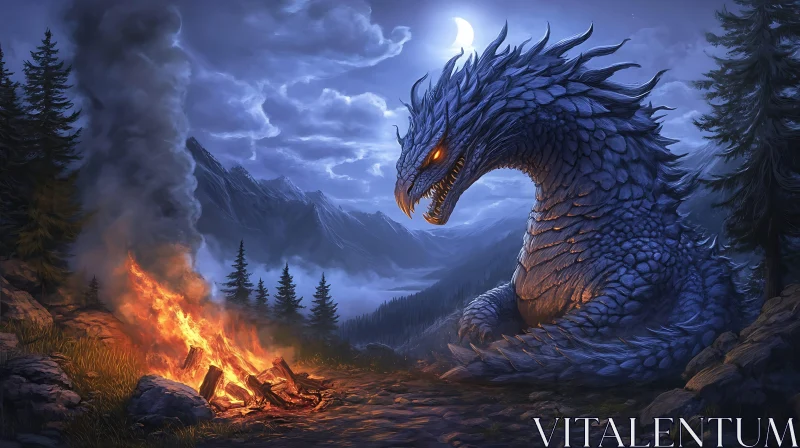 AI ART Moonlit Dragon by Campfire