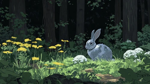 Tranquil Rabbit in a Forest Meadow