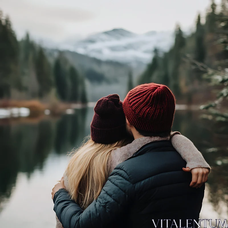 Couple's Retreat: Serene Lake and Mountain Vista AI Image