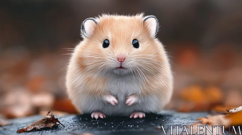 AI ART Cute Small Hamster on Leafy Ground