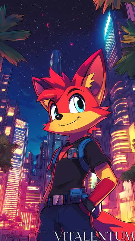 Cartoon Urban Fox Nocturne AI Image