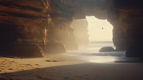 Golden Sunlight Streaming Through a Beach Cave