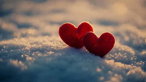 Hearts in Winter Landscape