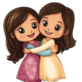 Cartoon Illustration: Two Girls Embracing